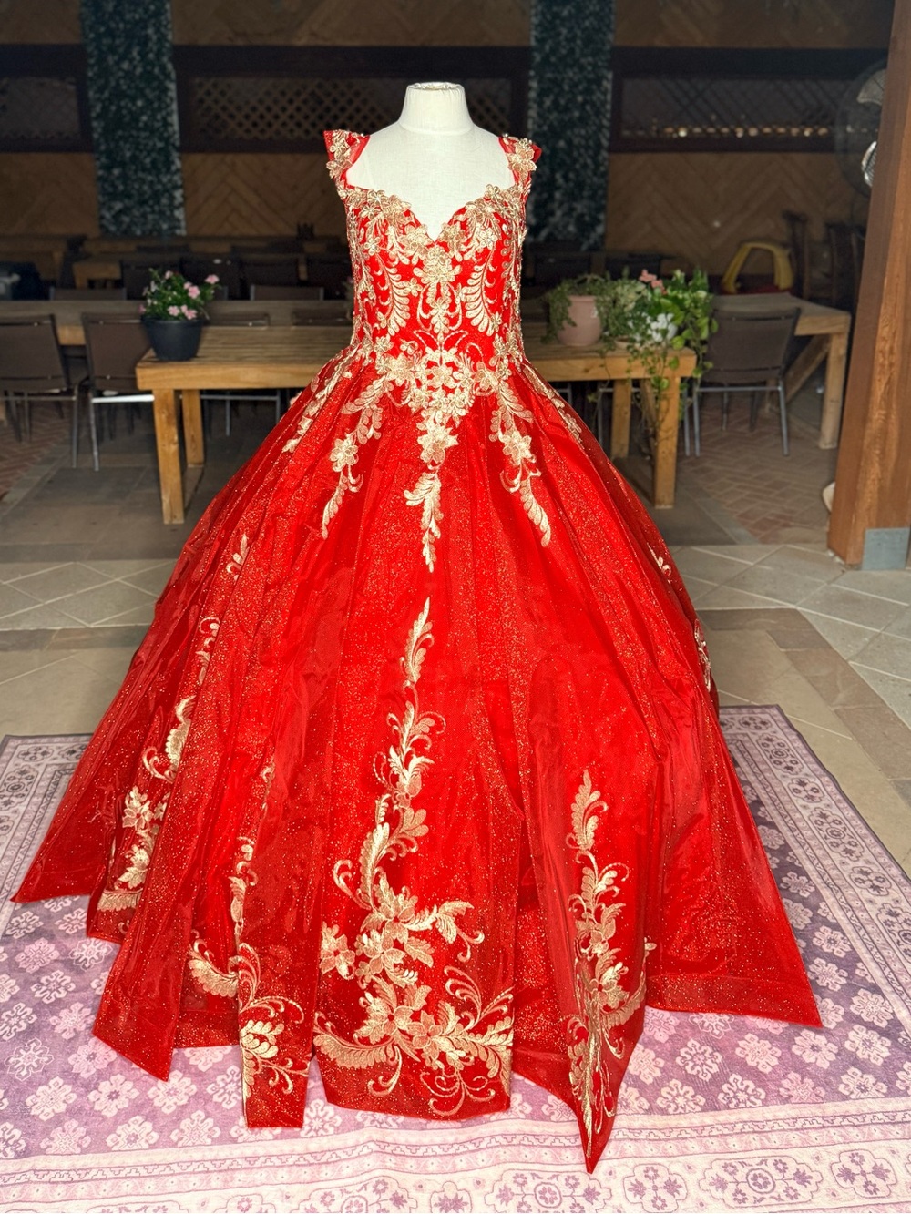 LUXURY ROYAL RED & GOLD QUINCEAÑERA BALL GOWN